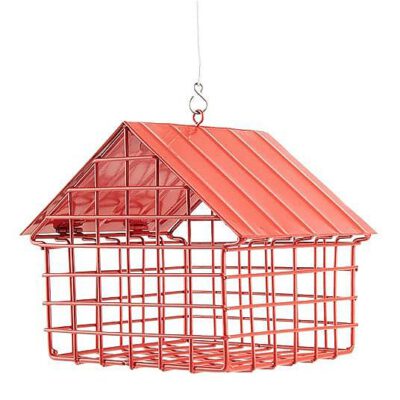 Rood voederhuisje voor vetbollen