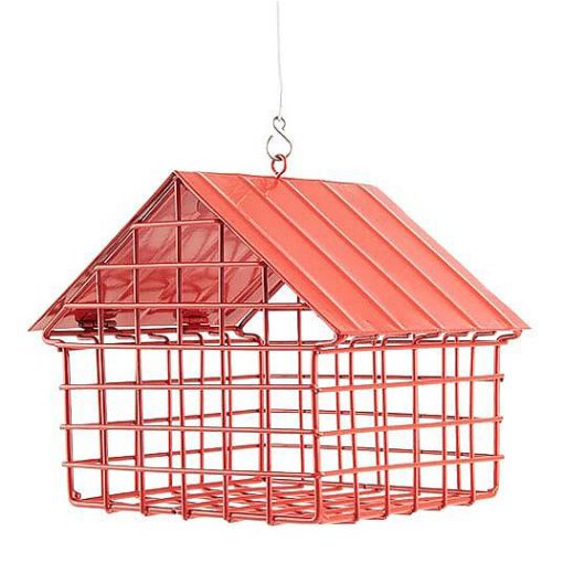 Rood voederhuisje voor vetbollen